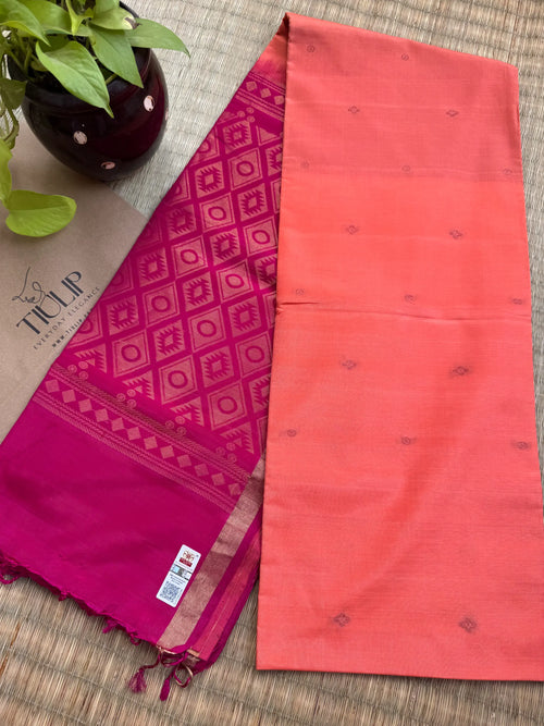 Red Coimbatore soft silk saree featuring elegant woven motifs