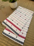 Shwetali pure handwoven white checked Dhaniakhali cotton saree in soft breathable cotton for office wear, festive mornings, and everyday elegance