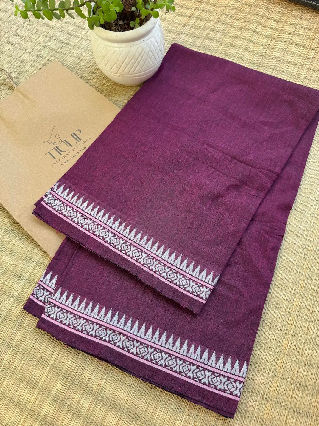 Lavanya pure handwoven violet Dhaniakhali cotton saree in soft breathable cotton for office wear, festive mornings, and everyday elegance