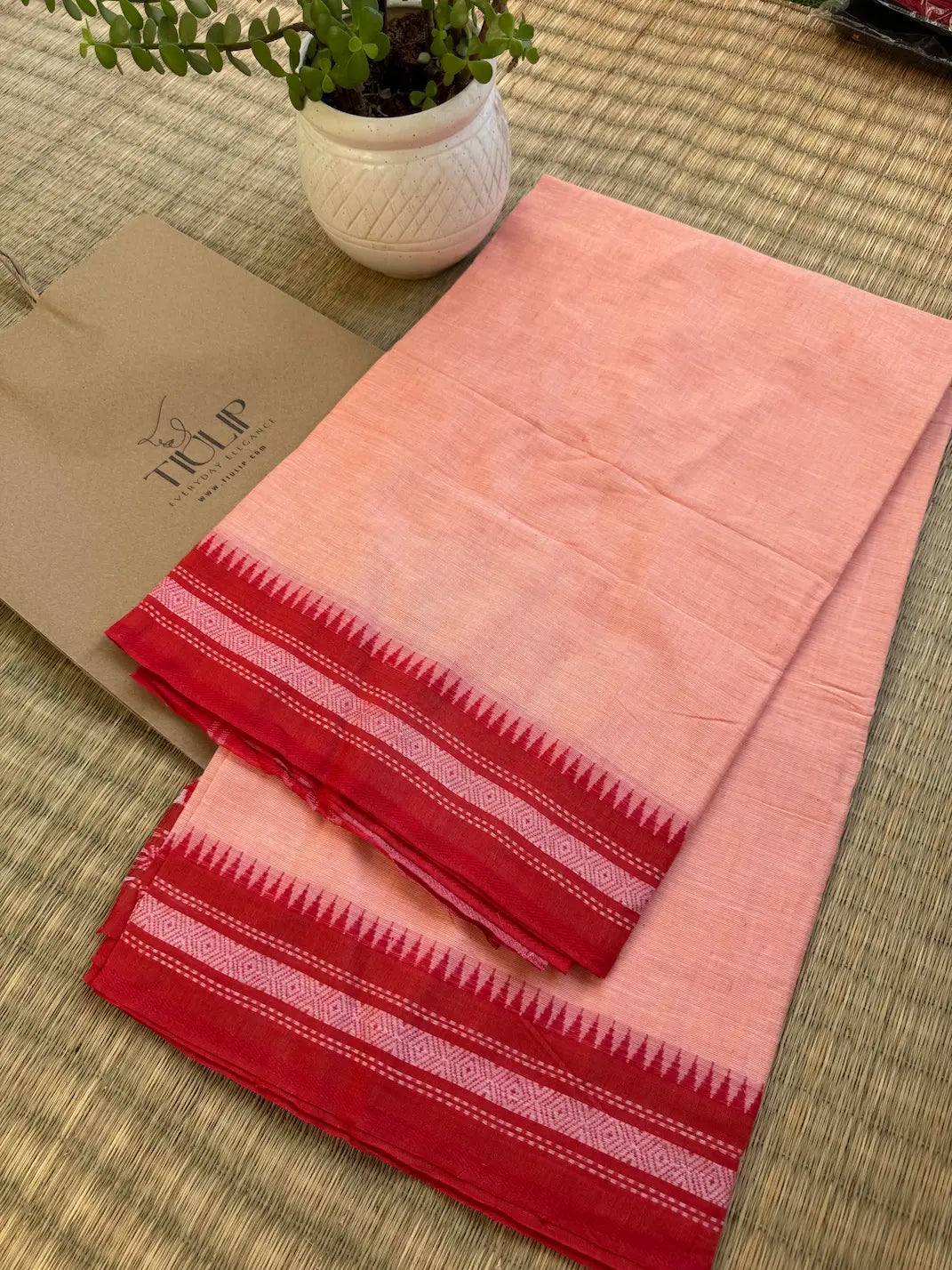 Kumudini pure handwoven orangish cream Dhaniakhali cotton saree in soft breathable cotton for office wear, festive mornings, and everyday elegance