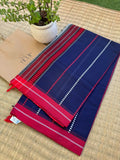 Neelambari pure handwoven navy blue and red Begampuri cotton saree in soft breathable cotton with traditional woven borders for office wear and everyday elegance
