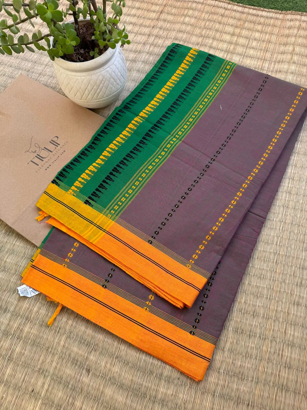 Shyamangi pure handwoven green and purple Begampuri cotton saree in soft breathable cotton with traditional woven borders for office wear and everyday elegance