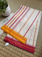 Shubhrangi pure handwoven white and red Begampuri cotton saree in soft breathable Bengal handloom cotton for festive mornings and everyday elegance