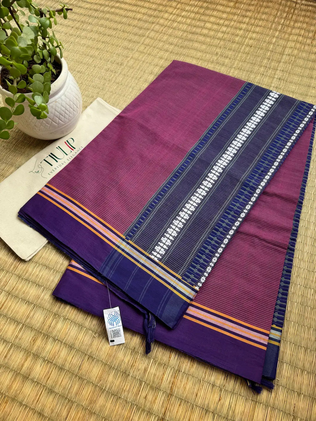 Mrinmayee pure handwoven purple Begampuri cotton saree in soft breathable Bengal handloom cotton for office wear and everyday elegance
