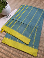 Haripriya pure handwoven green and yellow Begampuri cotton saree in soft breathable Bengal handloom cotton for festive mornings and everyday elegance