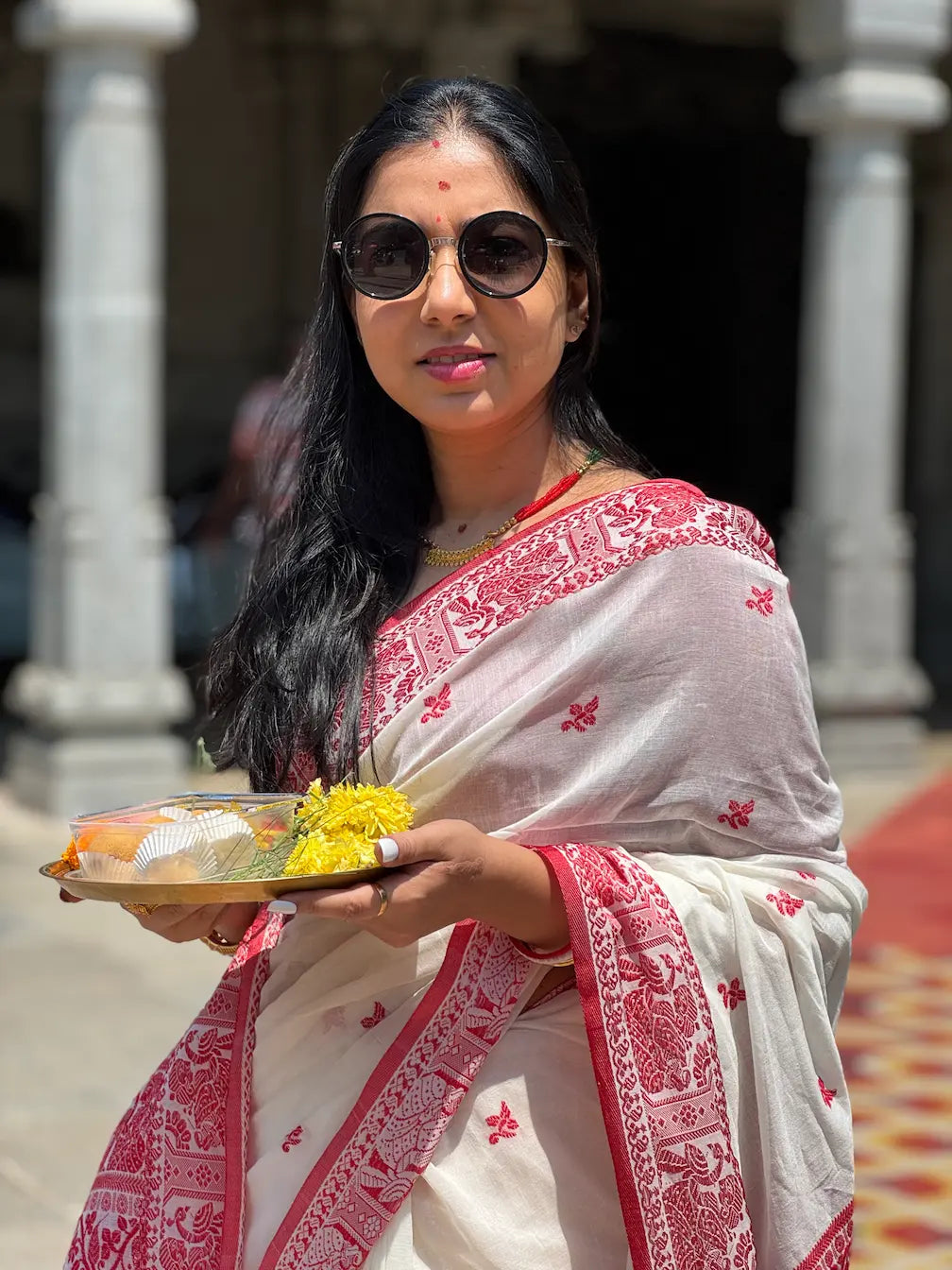 Handwoven Cotton Baluchuri – Sindoor Rekha