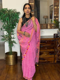 women wearing beautiful pink linen saree | Tiulip
